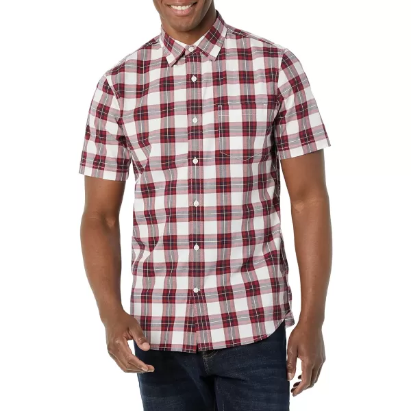 Amazon Essentials Mens SlimFit ShortSleeve Poplin ShirtRed Checked