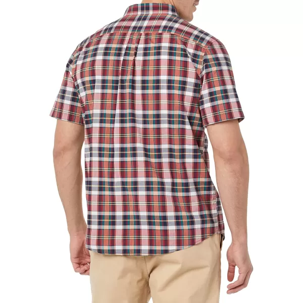 Amazon Essentials Mens SlimFit ShortSleeve Poplin ShirtRed Navy White Plaid