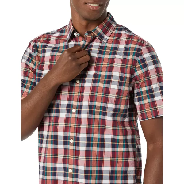 Amazon Essentials Mens SlimFit ShortSleeve Poplin ShirtRed Navy White Plaid