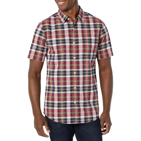 Amazon Essentials Mens SlimFit ShortSleeve Poplin ShirtRed Navy White Plaid