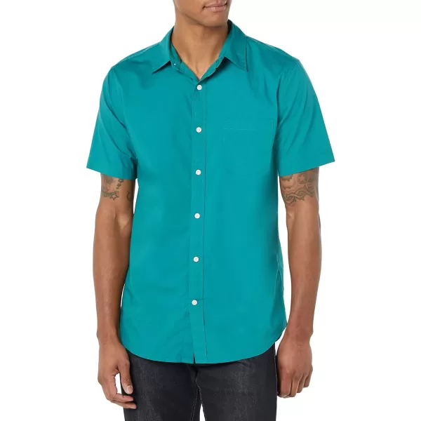 Amazon Essentials Mens SlimFit ShortSleeve Poplin ShirtTeal Blue