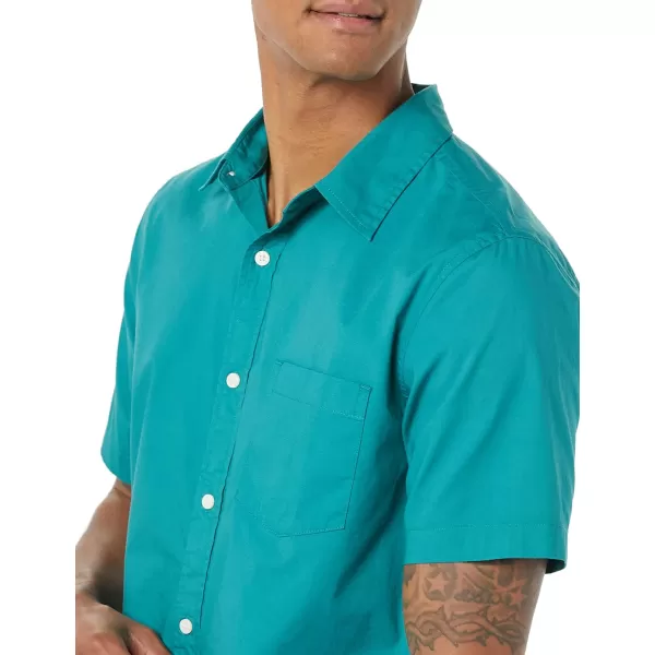 Amazon Essentials Mens SlimFit ShortSleeve Poplin ShirtTeal Blue