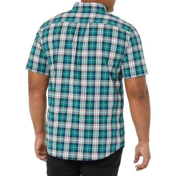 Amazon Essentials Mens SlimFit ShortSleeve Poplin ShirtTeal Blue White Plaid