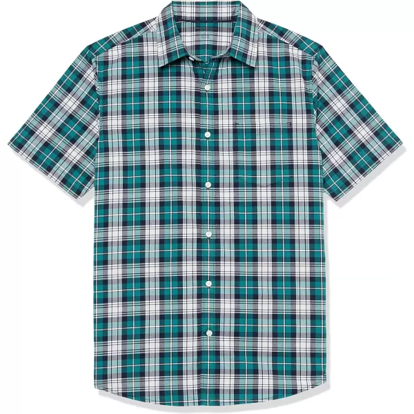 Amazon Essentials Mens SlimFit ShortSleeve Poplin ShirtTeal Blue White Plaid