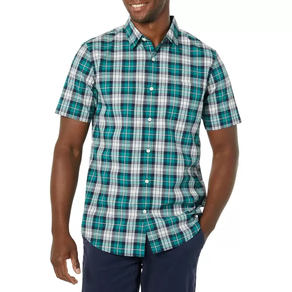 Amazon Essentials Mens SlimFit ShortSleeve Poplin ShirtTeal Blue White Plaid