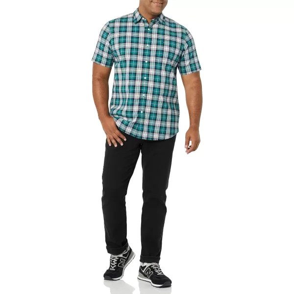 Amazon Essentials Mens SlimFit ShortSleeve Poplin ShirtTeal Blue White Plaid