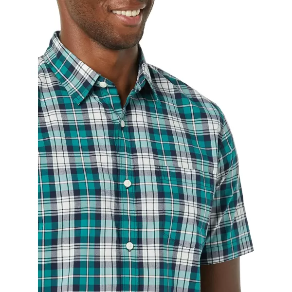 Amazon Essentials Mens SlimFit ShortSleeve Poplin ShirtTeal Blue White Plaid