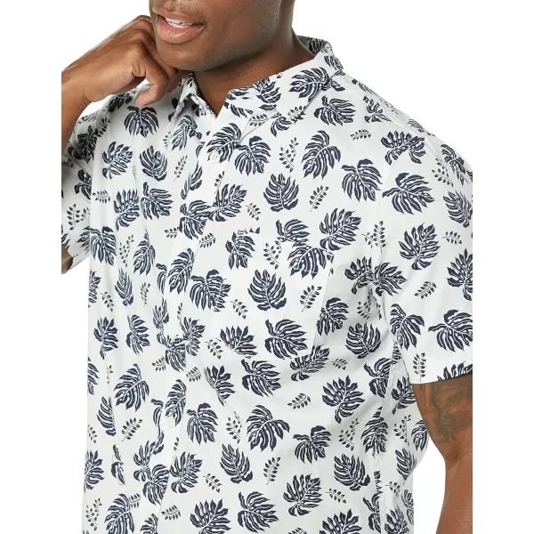 Amazon Essentials Mens SlimFit ShortSleeve Poplin ShirtWhite Navy Palm Tree