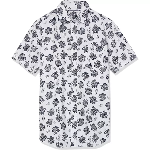 Amazon Essentials Mens SlimFit ShortSleeve Poplin ShirtWhite Navy Palm Tree