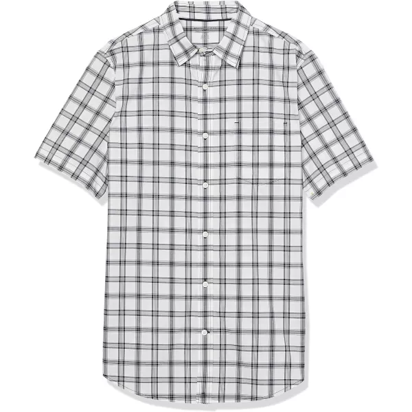 Amazon Essentials Mens SlimFit ShortSleeve Poplin ShirtWhite Navy Plaid