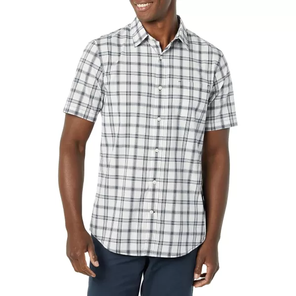 Amazon Essentials Mens SlimFit ShortSleeve Poplin ShirtWhite Navy Plaid