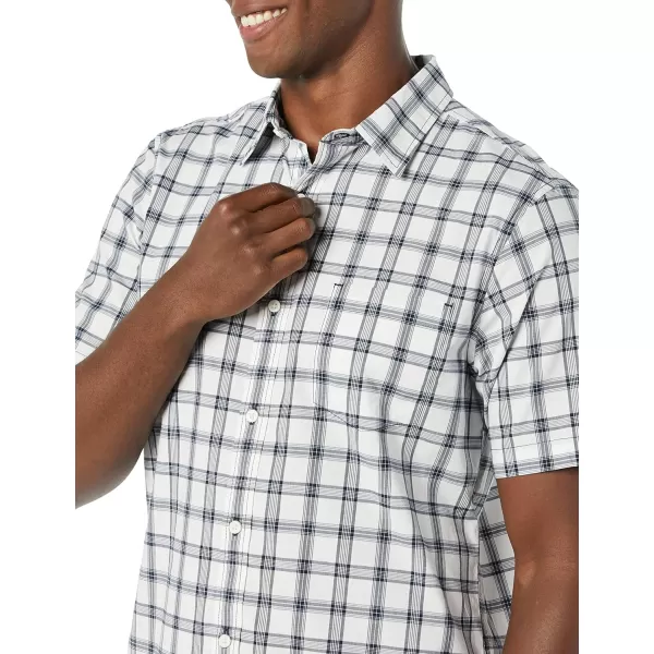 Amazon Essentials Mens SlimFit ShortSleeve Poplin ShirtWhite Navy Plaid