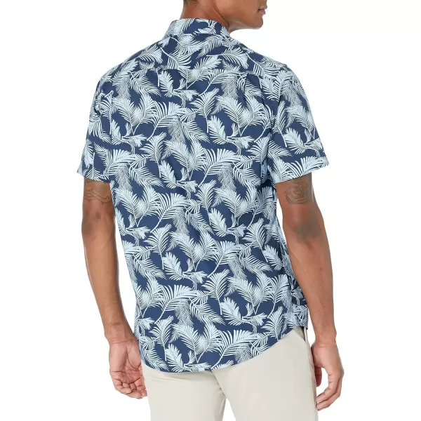 Amazon Essentials Mens SlimFit ShortSleeve Print ShirtAqua Blue Navy Palm Leaf