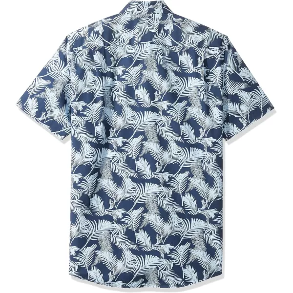 Amazon Essentials Mens SlimFit ShortSleeve Print ShirtAqua Blue Navy Palm Leaf