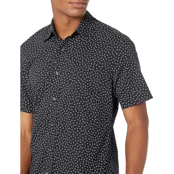 Amazon Essentials Mens SlimFit ShortSleeve Print ShirtBlack Floral