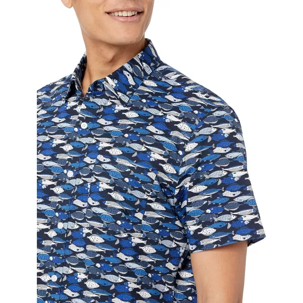 Amazon Essentials Mens SlimFit ShortSleeve Print ShirtBlue Fish