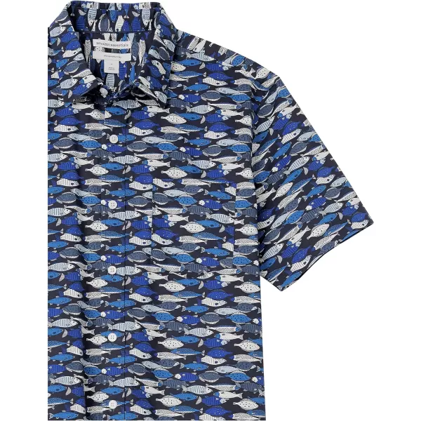 Amazon Essentials Mens SlimFit ShortSleeve Print ShirtBlue Fish