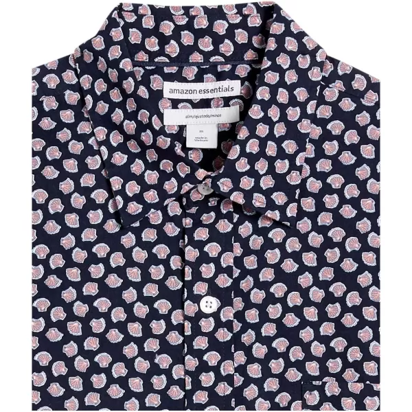 Amazon Essentials Mens SlimFit ShortSleeve Print ShirtNavy Seashells