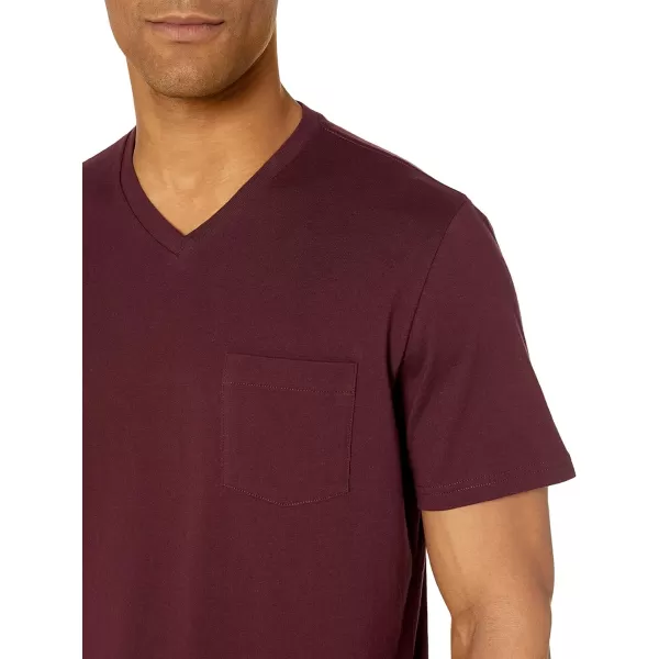 Amazon Essentials Mens SlimFit ShortSleeve VNeck Pocket TShirt Pack of 2BurgundyBlack