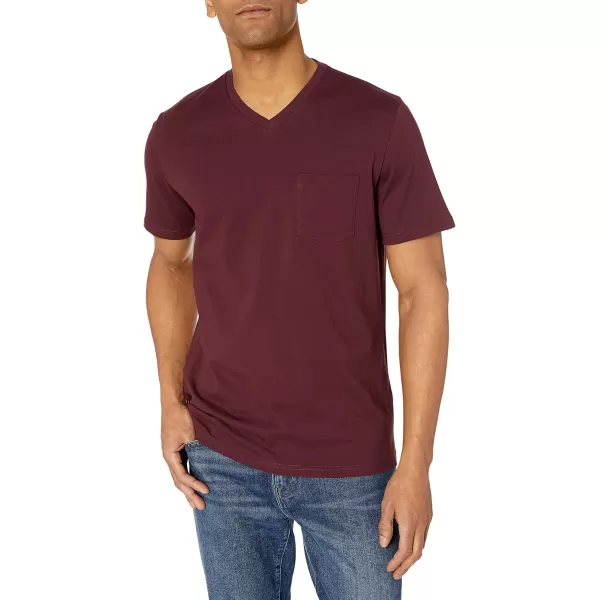 Amazon Essentials Mens SlimFit ShortSleeve VNeck Pocket TShirt Pack of 2BurgundyBlack