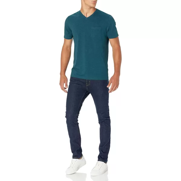 Amazon Essentials Mens SlimFit ShortSleeve VNeck Pocket TShirt Pack of 2Teal BlueCharcoal Heather