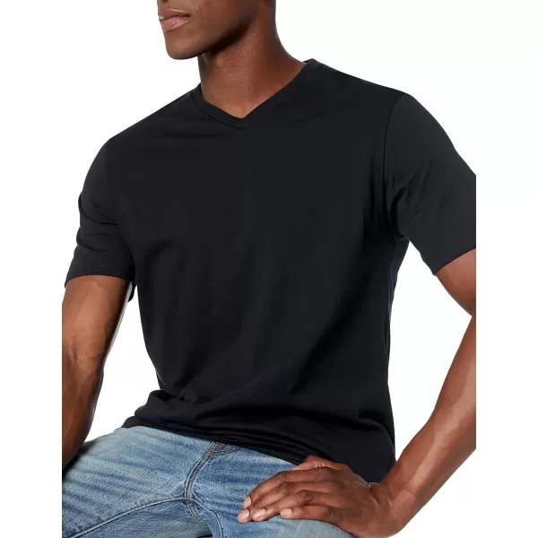 Amazon Essentials Mens SlimFit ShortSleeve VNeck TShirt Pack of 2Black