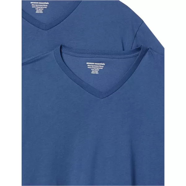 Amazon Essentials Mens SlimFit ShortSleeve VNeck TShirt Pack of 2Blue