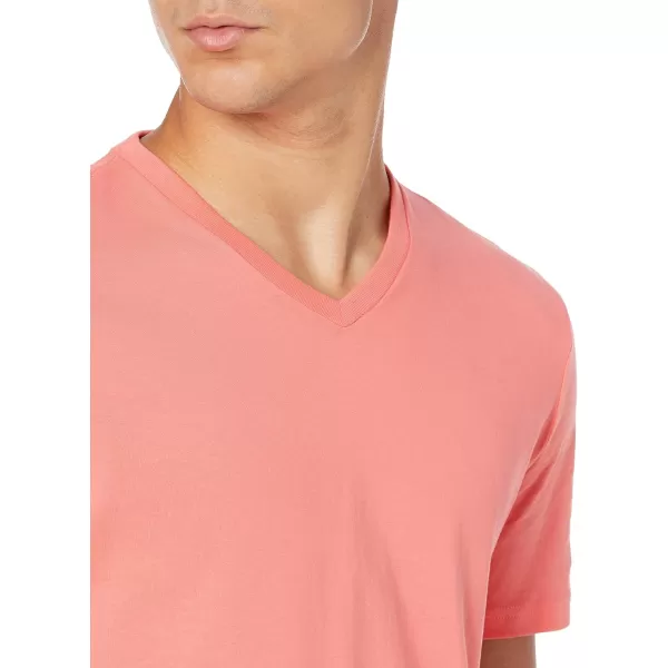 Amazon Essentials Mens SlimFit ShortSleeve VNeck TShirt Pack of 2Coral PinkDark Navy