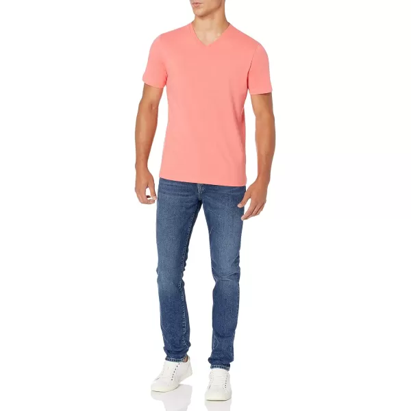 Amazon Essentials Mens SlimFit ShortSleeve VNeck TShirt Pack of 2Coral PinkDark Navy