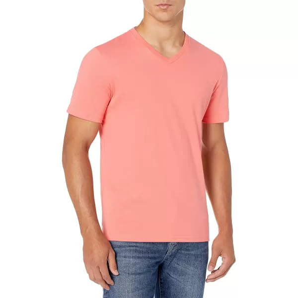 Amazon Essentials Mens SlimFit ShortSleeve VNeck TShirt Pack of 2Coral PinkDark Navy