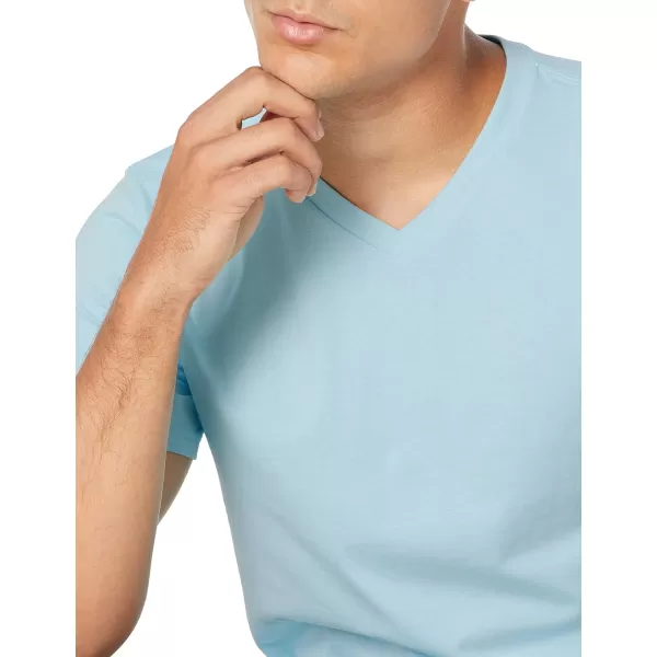 Amazon Essentials Mens SlimFit ShortSleeve VNeck TShirt Pack of 2Light BlueDark Navy