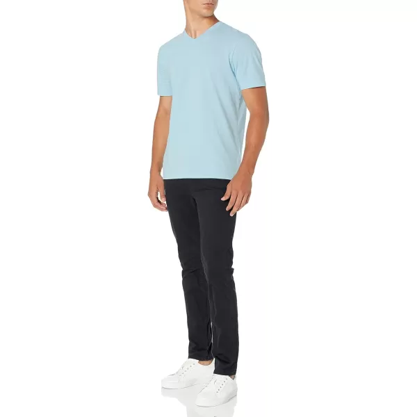 Amazon Essentials Mens SlimFit ShortSleeve VNeck TShirt Pack of 2Light BlueDark Navy