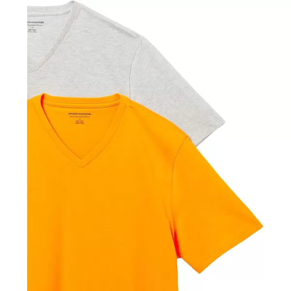 Amazon Essentials Mens SlimFit ShortSleeve VNeck TShirt Pack of 2Light Grey HeatherApricot Orange