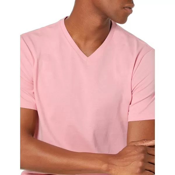 Amazon Essentials Mens SlimFit ShortSleeve VNeck TShirt Pack of 2Light PinkWhite