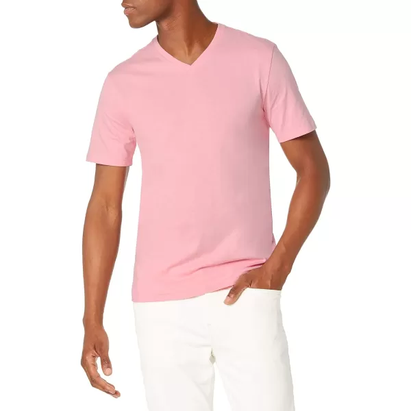 Amazon Essentials Mens SlimFit ShortSleeve VNeck TShirt Pack of 2Light PinkWhite