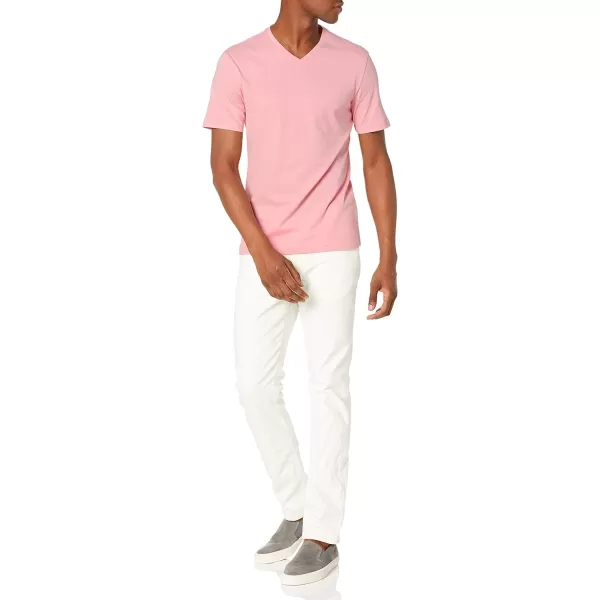 Amazon Essentials Mens SlimFit ShortSleeve VNeck TShirt Pack of 2Light PinkWhite