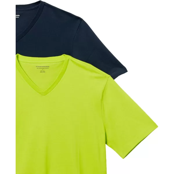 Amazon Essentials Mens SlimFit ShortSleeve VNeck TShirt Pack of 2Lime GreenDark Navy