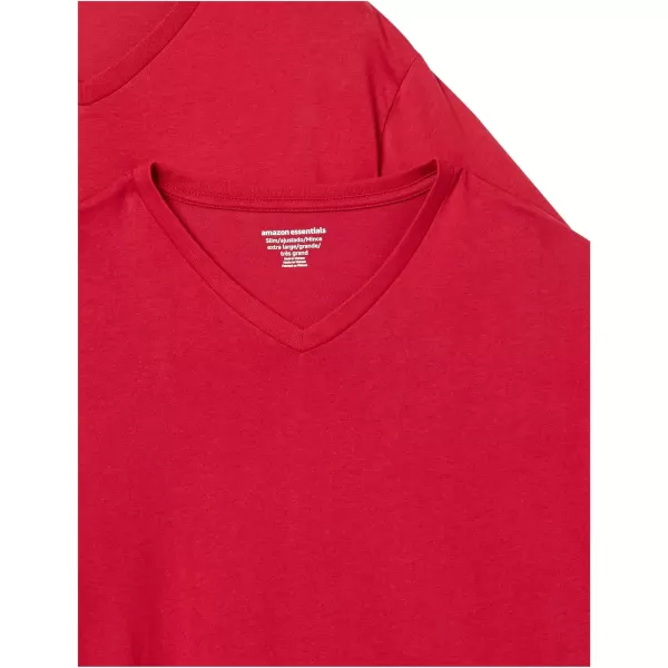 Amazon Essentials Mens SlimFit ShortSleeve VNeck TShirt Pack of 2Red