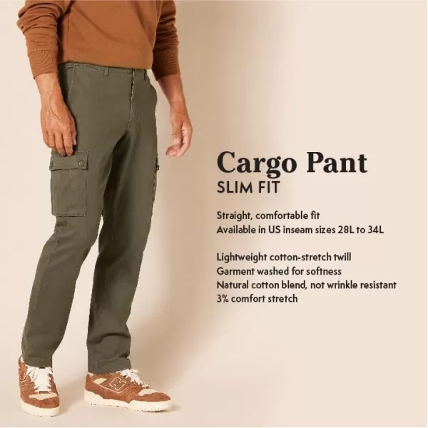 Amazon Essentials Mens SlimFit Stretch Cargo PantDark Khaki Brown