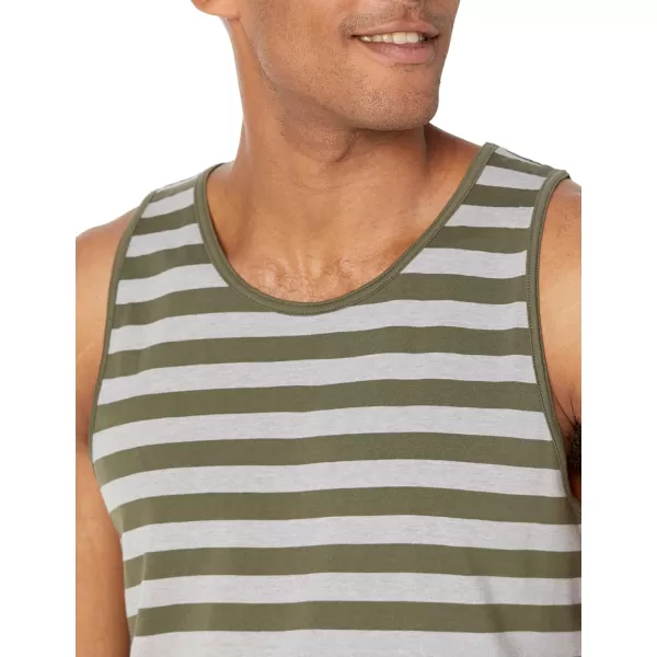 Amazon Essentials Mens SlimFit Tank TopDark GreenLight Grey Heather Stripe