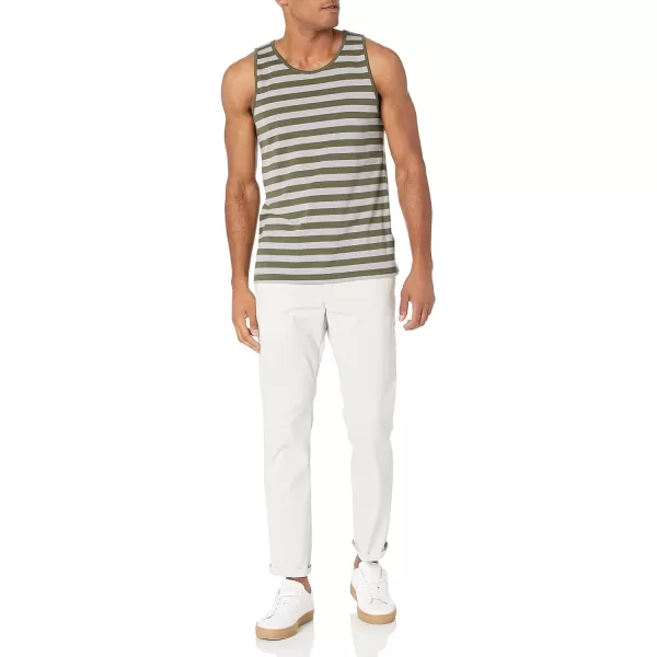 Amazon Essentials Mens SlimFit Tank TopDark GreenLight Grey Heather Stripe