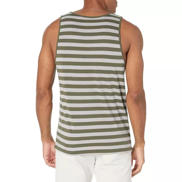 Amazon Essentials Mens SlimFit Tank TopDark GreenLight Grey Heather Stripe