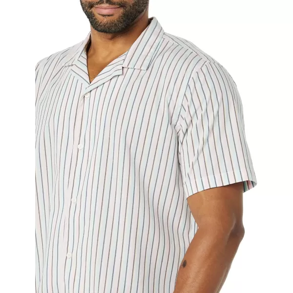 Amazon Essentials Mens SlimFit Vacation ShirtPinkTeal Blue Stripe