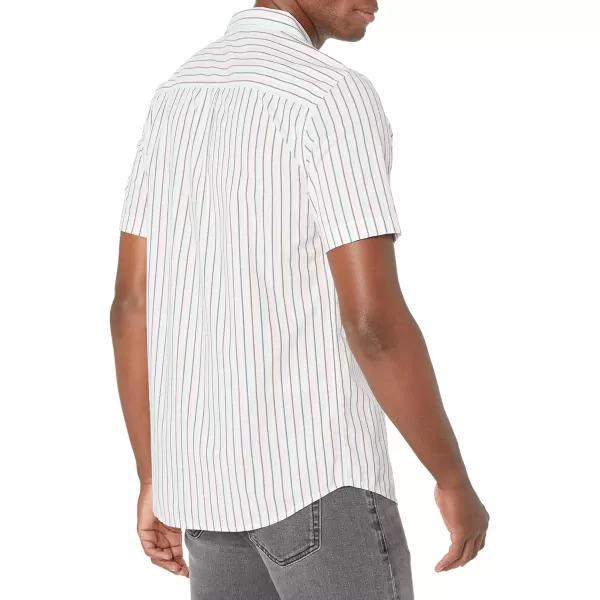 Amazon Essentials Mens SlimFit Vacation ShirtPinkTeal Blue Stripe