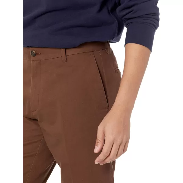 Amazon Essentials Mens SlimFit WrinkleResistant FlatFront Chino PantBrown