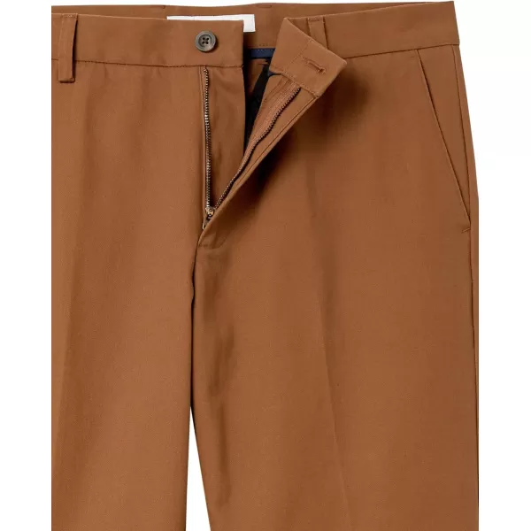 Amazon Essentials Mens SlimFit WrinkleResistant FlatFront Chino PantDark Khaki Brown