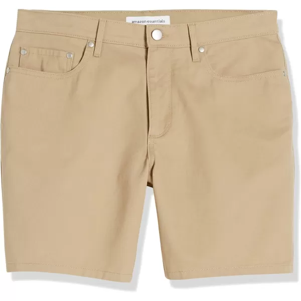 Amazon Essentials Mens Slimfit 7 Inseam Stretch 5Pocket ShortKhaki Brown