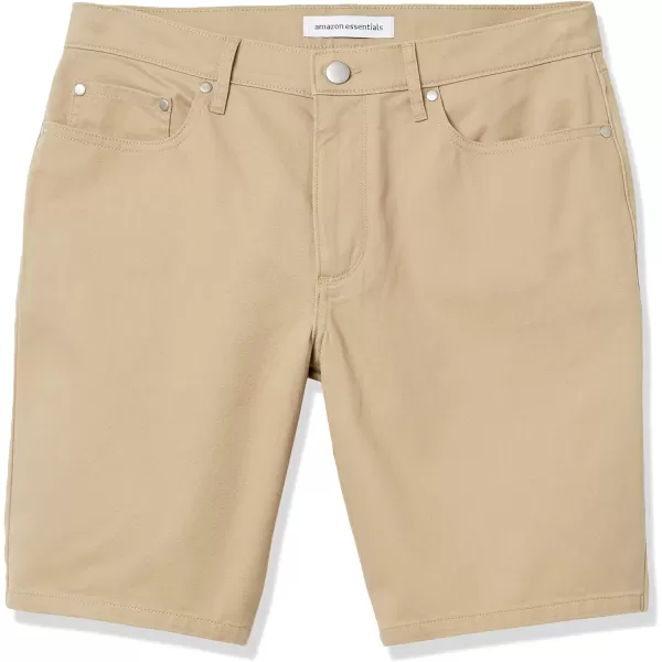 Amazon Essentials Mens Slimfit 9 Inseam Stretch 5Pocket ShortKhaki Brown