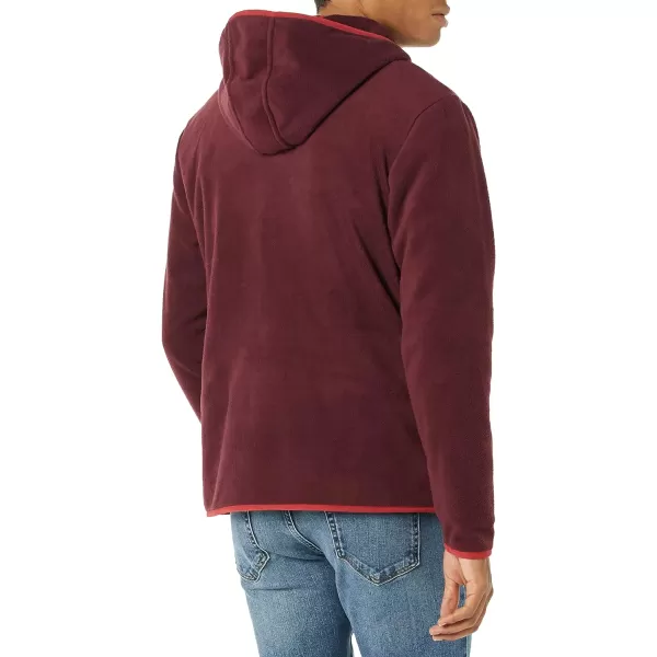 Amazon Essentials Mens SnapFront Hooded Polar Fleece JacketBurgundyRed Color Block