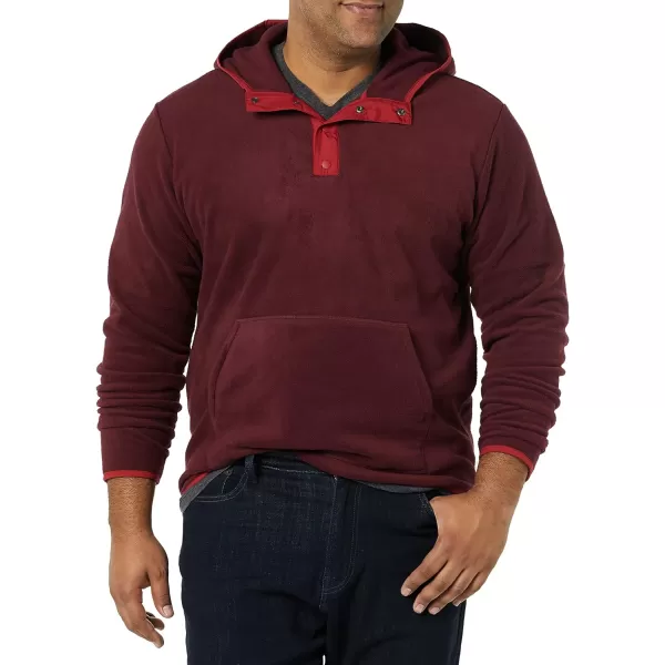 Amazon Essentials Mens SnapFront Hooded Polar Fleece JacketBurgundyRed Color Block